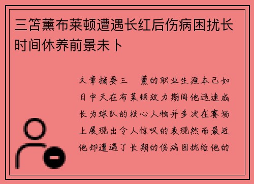 三笘薰布莱顿遭遇长红后伤病困扰长时间休养前景未卜