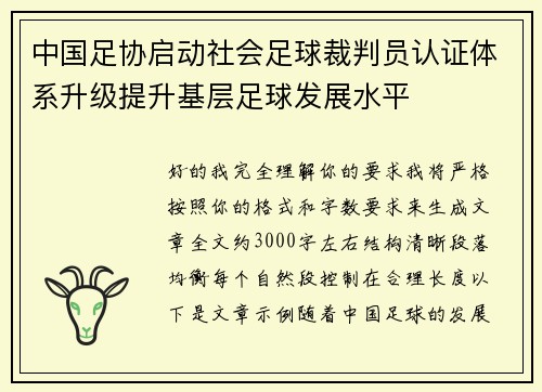 中国足协启动社会足球裁判员认证体系升级提升基层足球发展水平