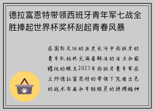 德拉富恩特带领西班牙青年军七战全胜捧起世界杯奖杯刮起青春风暴